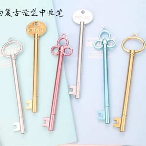 简约钥匙中性笔可爱创意复古亮金钥匙笔文具办公用品学生礼品奖励