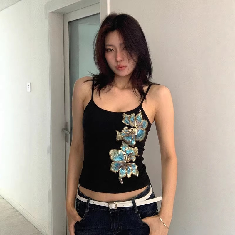 American-Style Sexy Hot Girl Sequin Floral Camisole for Women, Summer Fashion Chic Slim-Fit Trendy Top American-Style Sexy Hot Girl Sequin Floral Camisole for Women, Summer Fashion Chic Slim-Fit Trendy Top