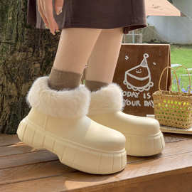 秋冬季全包跟高帮毛口棉鞋女生室内家用厚底加绒保暖防水外穿棉鞋