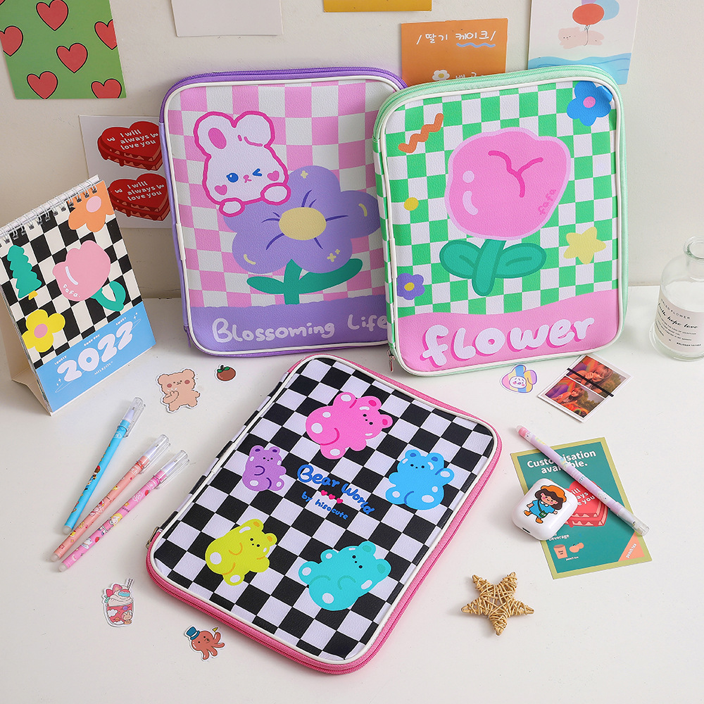 Cartoon Girl Checkerboard Sweet Cute 11-inch Tablet Clutch Bag21*29cm display picture 1