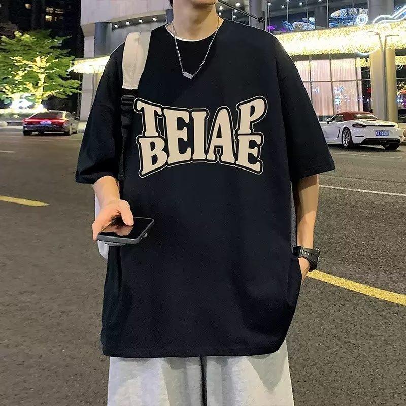夏の新作半袖ルーズTシャツメンズトレンディカジュアル半袖トレンドTシャツボトリングシャツ五分袖トップ|undefined