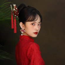 新娘敬酒服头饰红色简单大气礼服结婚中式秀禾高端婚礼流苏