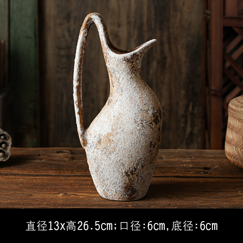セラミック花瓶、レトロなわびさびスタイルのB&B装飾、中世の粗い陶器アートフラワーアレンジメント、家庭用家具、陶器のポット