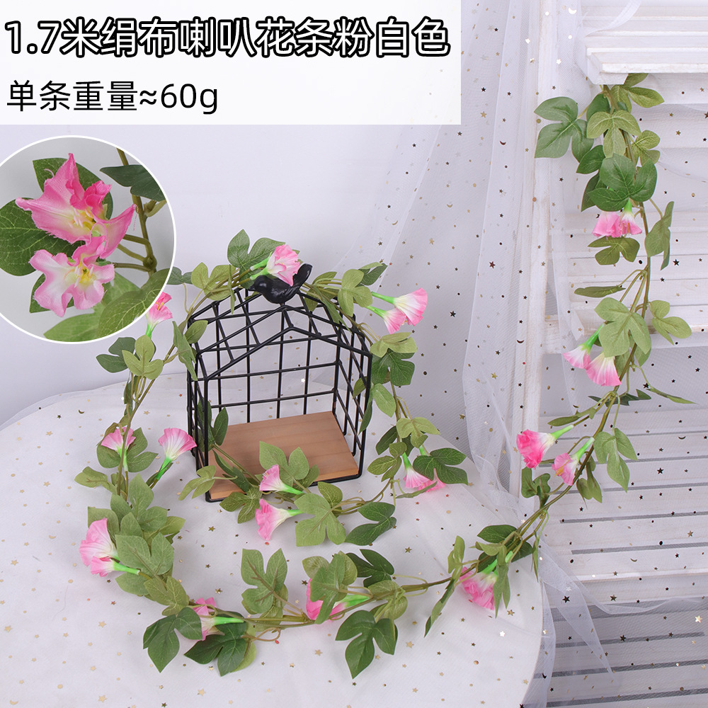 Gloria de La Mañana artificial ratán interior techo tubo sinuoso decoración al aire libre cerca artificial tela seda trompeta flor