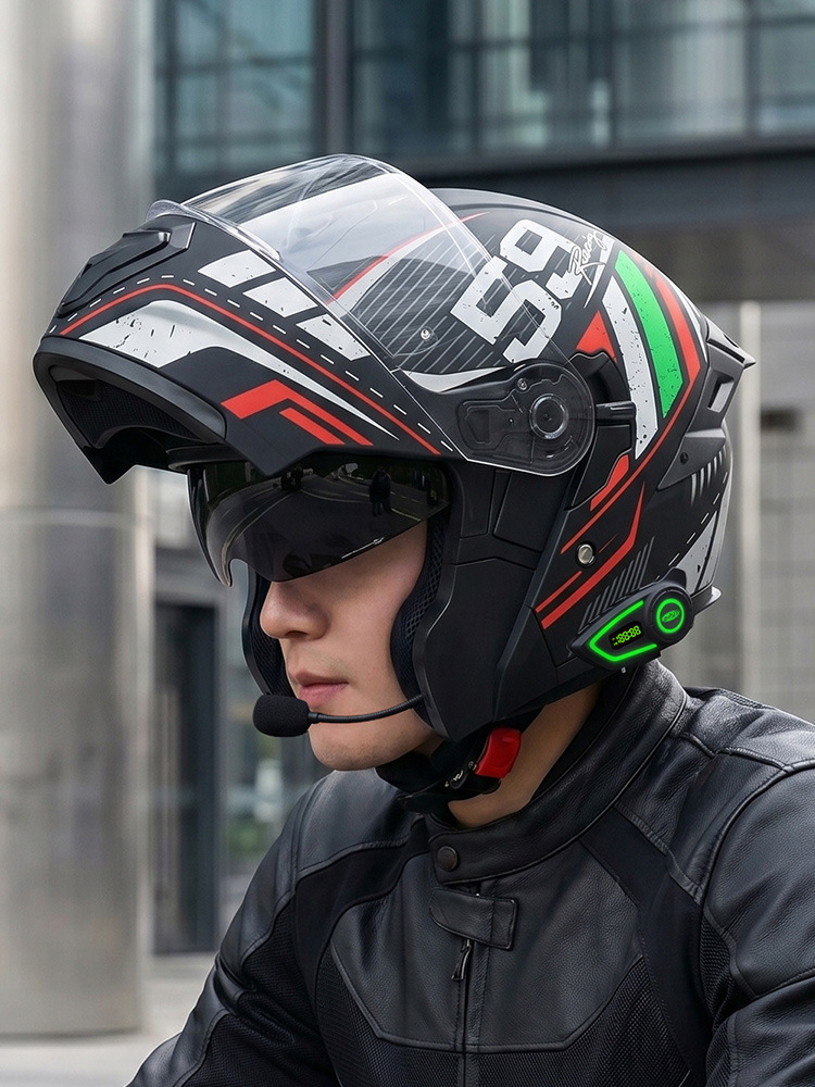 Foreign Trade Wholesale Bluetooth Electric Motorcycle Helmet for Men and Women, Full-Face Helmet for All Seasons, Safety Helmet, Flip-Up Helmet