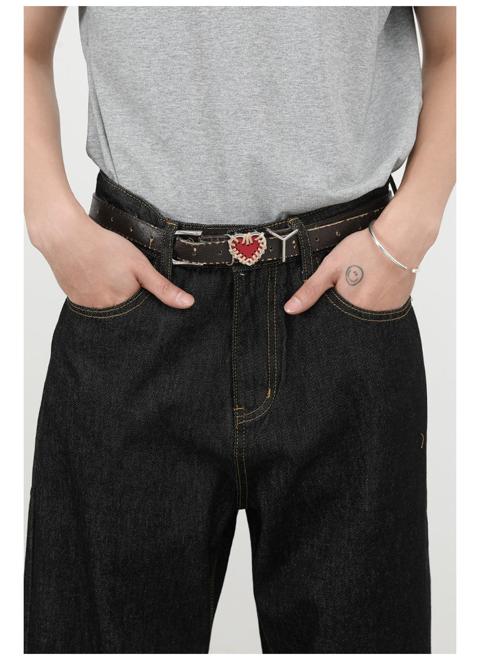 Quần jean nam ống rộng lưng giữa form suông thoải mái phong cách cơ bản — Denim đen, màu xanh denim chi tiết 14
