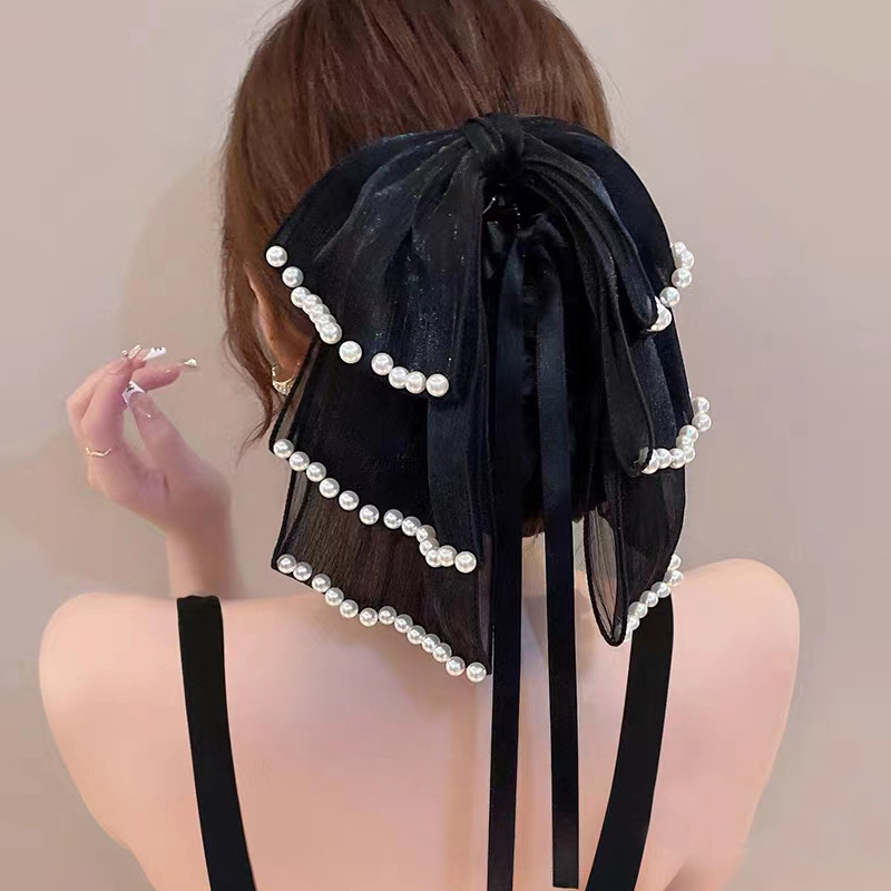 Черная заколка-крабик из жемчуга