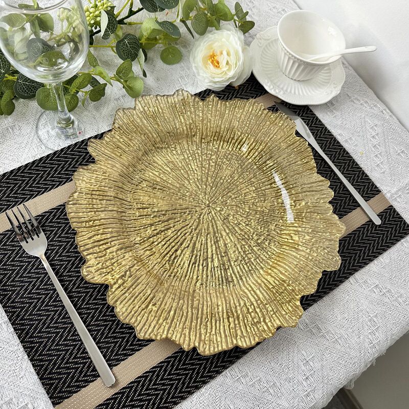 Foreign Trade Factory Wedding Party Christmas Decoration Plate Transparent Plastic Plate Hot Stamping Bead Plate Ps Charger Plate