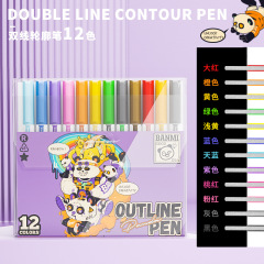 バンミ 【スムースビッグフロー】ダブルライン輪郭ペン 2色ペン ペイント グリッターペン ゲルペン 12色 24色