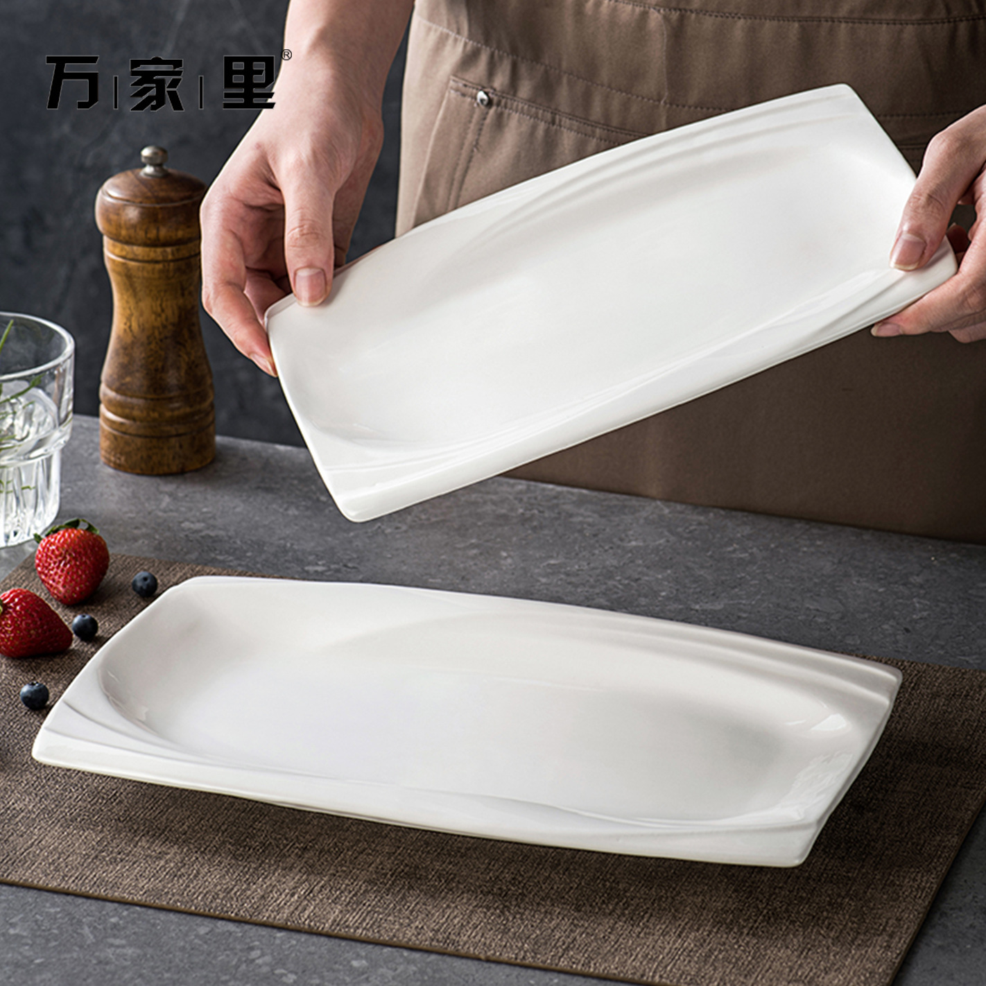 Cerámica simple rectangular platos de sushi platos de pescado creativos para el hogar comerciantes de filete snack platos platos de platos de platos occidentales