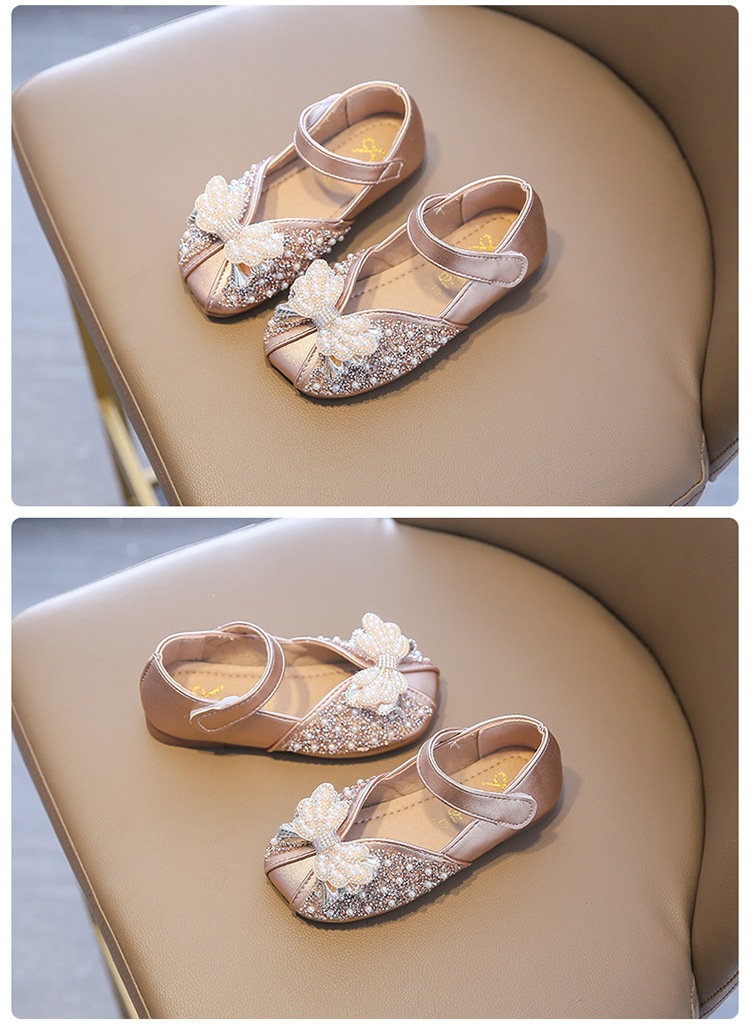 Sapatos de pele para menina com laço e cristais para primavera_voghion.com