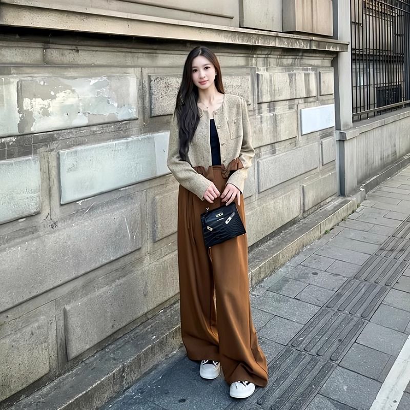 小香风套装女秋季新款高级感时尚短款外套西装阔腿裤两件套|undefined