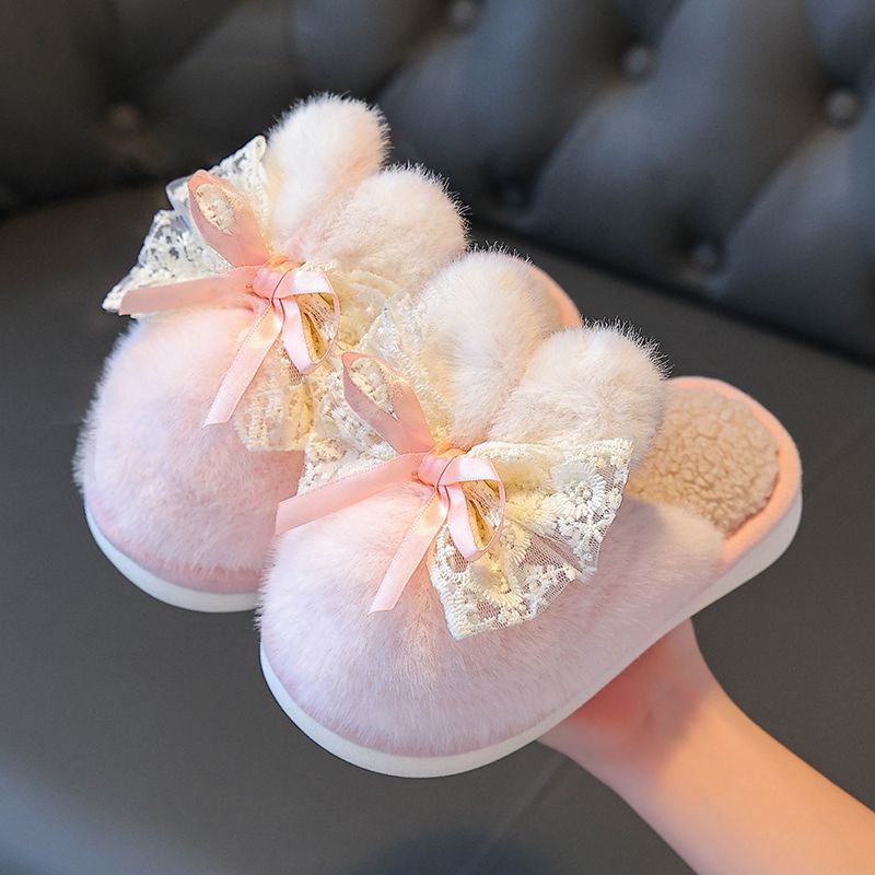 Girls' New Winter Cotton Slippers, Kidsren's Medium and Large Kidsren's Non-Slip Korean Style Indoor Home Slippers, Boys' Furry Shoes