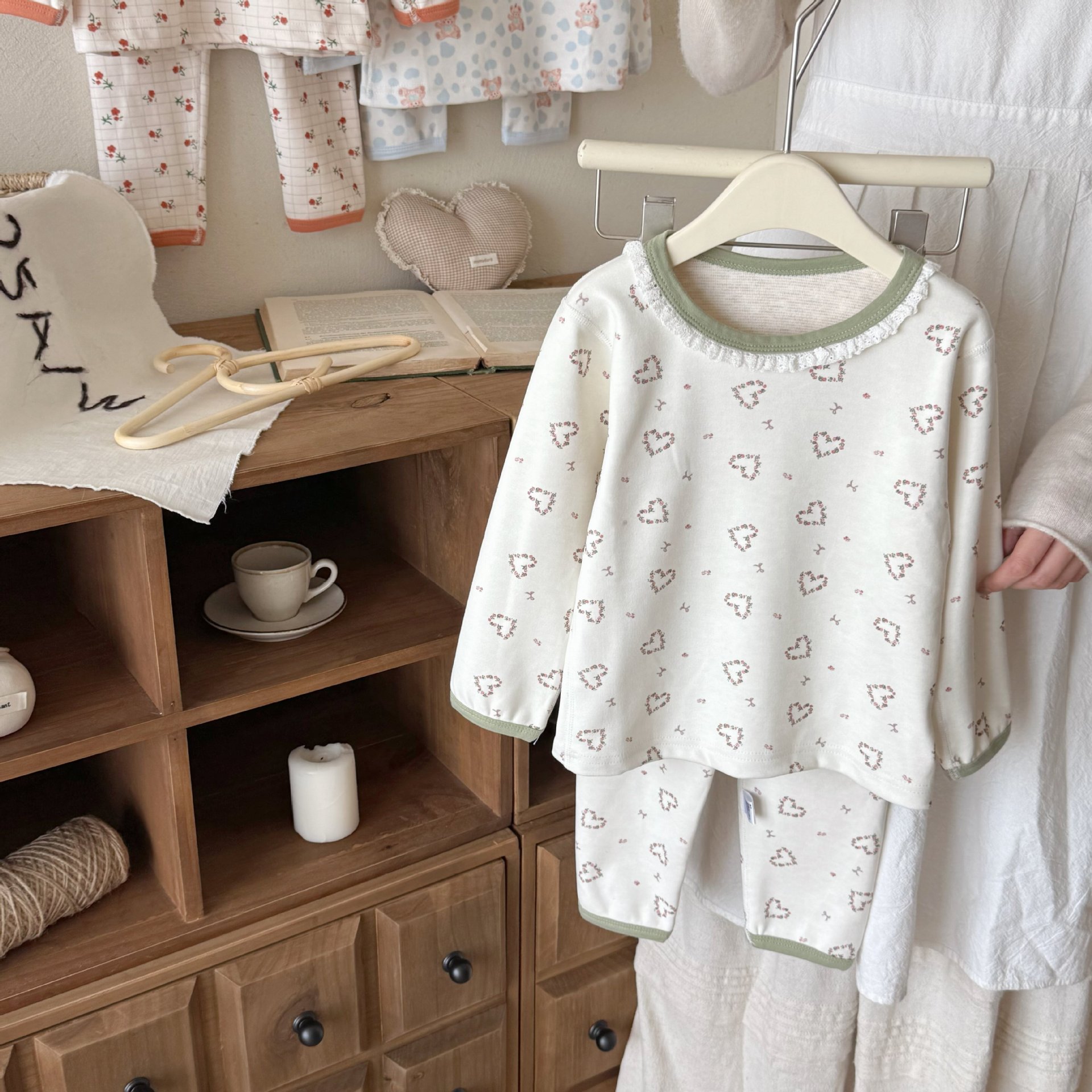 Niños otoño invierno calentamiento chaqueta de otoño para niños pantalones de otoño set niñas lindas ropa interior de base de dibujos animados pijamas de bebé