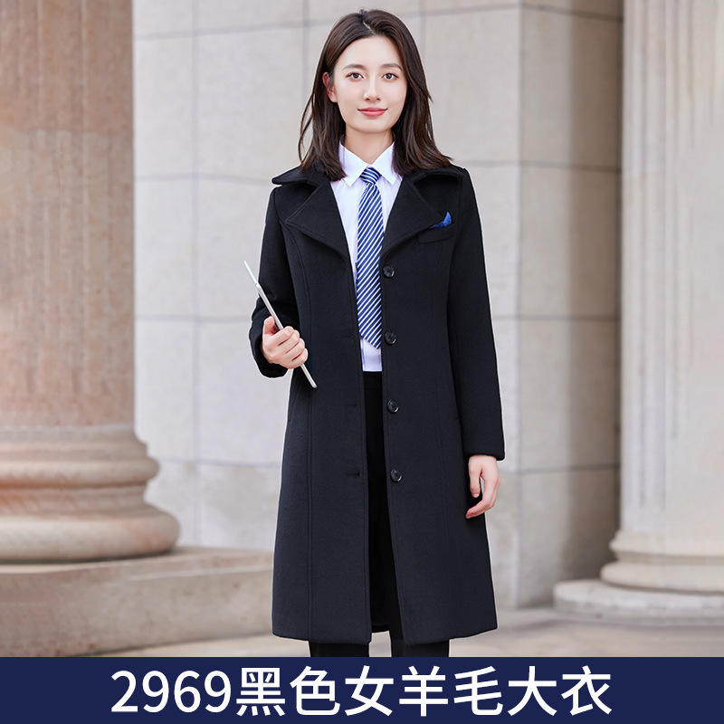 여성용 블랙 울 코트 "탈착식 라이너"