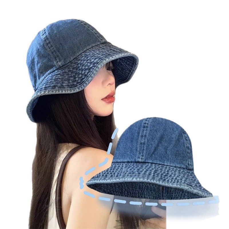 牛仔渔夫帽女春秋季日系大头围遮阳防晒盆帽百搭显脸小水桶帽子潮|undefined