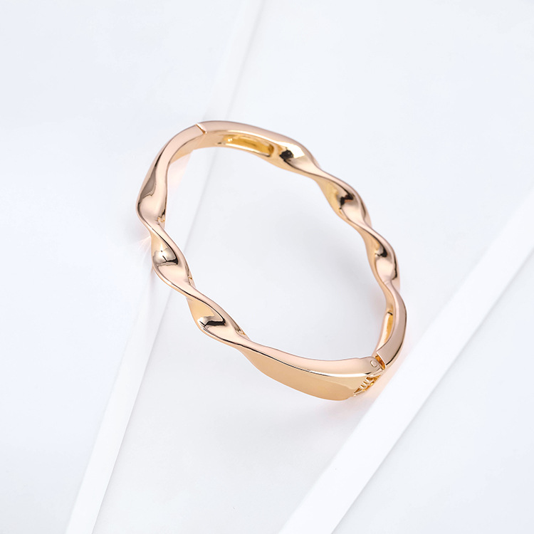 new minimalist glossy alloy texture bracelet irregular twist flower open spring bracelet