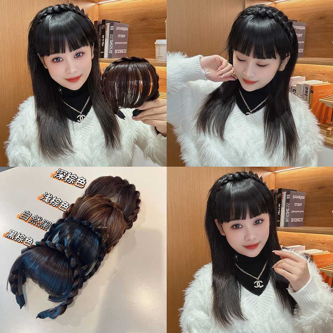 Wig bangs one fish bone braid hair clip hair band 2023 Internet celebrity new high Skull top twist braid headband female