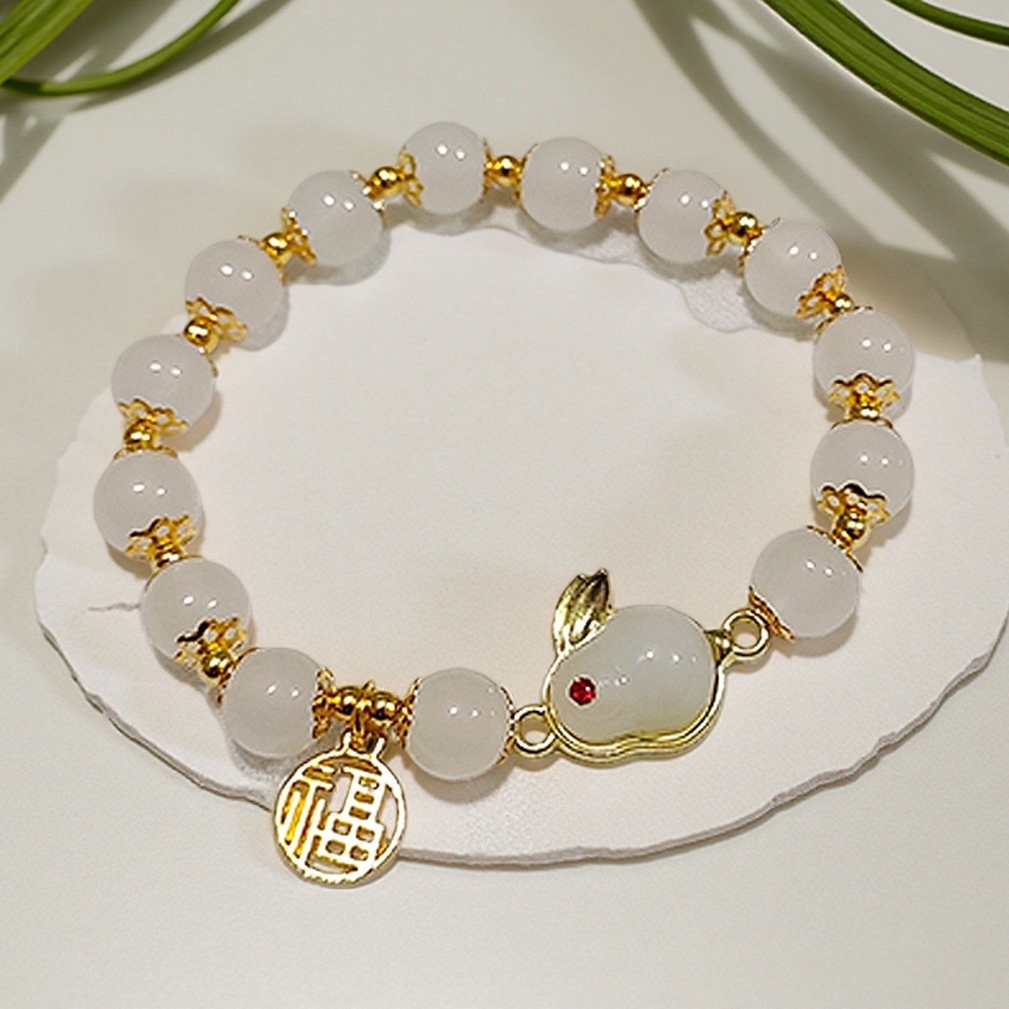 E11 화이트 비즈 나후 옥토끼 팔찌