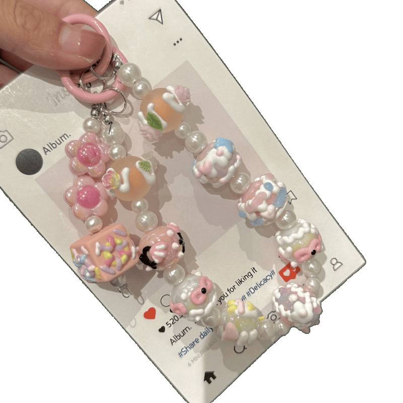 漫画インクリームビーズストラップかわいい携帯電話携帯電話チェーンペンダント diy キーホルダーバッグチェーン|undefined