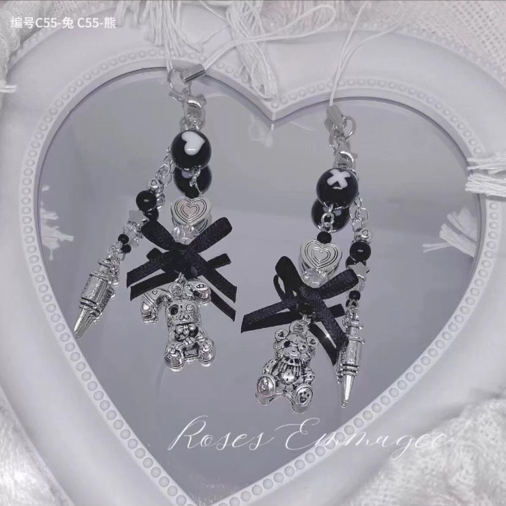 [Little Rabbit Bear] Mobile Phone Chain Pendant Card Book Goo Ben Chain Hand Account Book Bag Black Bead Love Keychain Lanyard