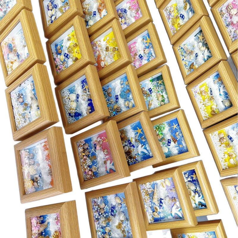 発光フォトフレームテーブル冷蔵庫マグネット天然貝巻きテクスチャ絵画新しい正方形の装飾品手描き立体ギフト|undefined