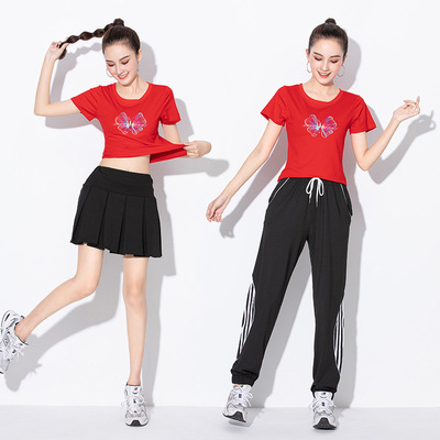 Yang square Dancing clothes summer new pattern Short sleeved printing Bodybuilding dance Casual pants motion Jersey suit