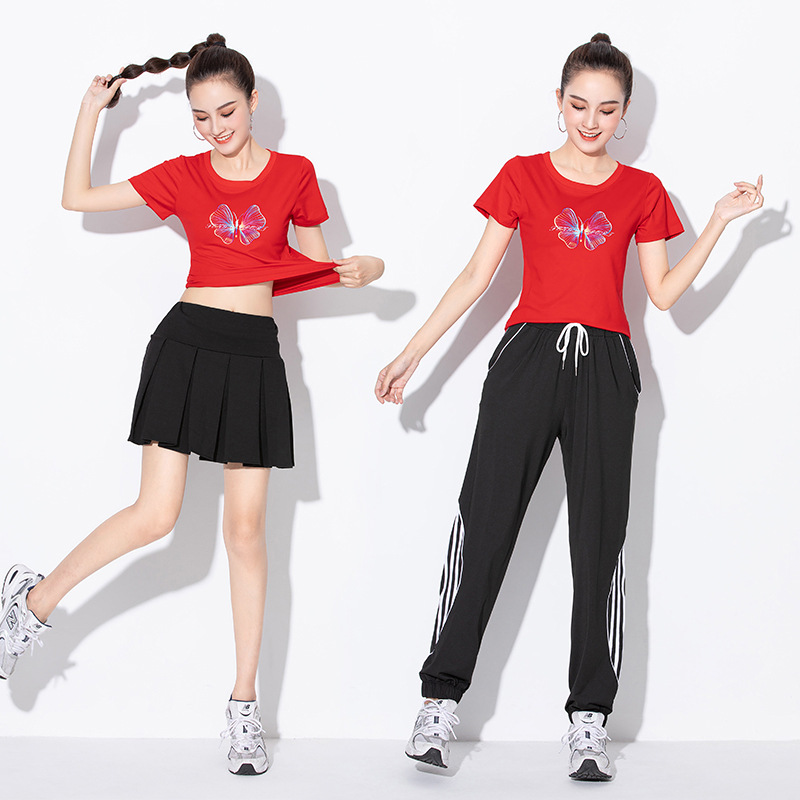 Yang square Dancing clothes summer new pattern Short sleeved printing Bodybuilding dance Casual pants motion Jersey suit