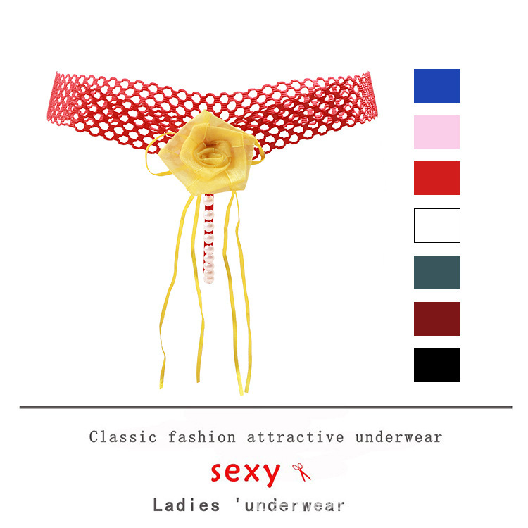 Sexy Underwear for Women, Pearl Massage, Temptation Rose, Sexy and Hot Cut Out Mesh T-Pants, European and American No-Take-Off Thong