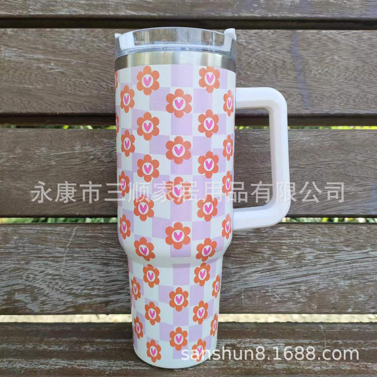 Nueva doble capa de vacío de acero inoxidable de gran capacidad de 40oz Día de San Valentín hombres y mujeres pareja taza de vacío mango taza de coche