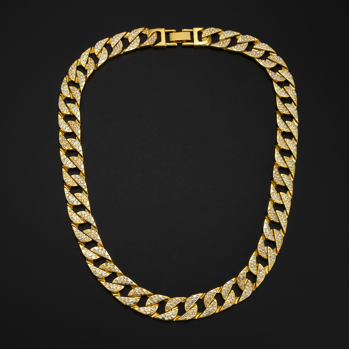 Bijoux Hip-hop pour femmes, chaîne cubaine entièrement en diamant avec boucle à pression en strass ajourée, collier de clavicule_voghion.com