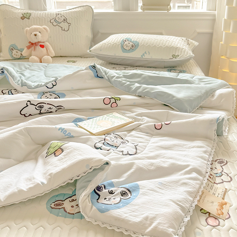 Colcha de verano de hilo de doble capa de verano, versión delgada, lavable a máquina, dormitorio de estudiantes, colcha de aire acondicionado, colcha doble de verano