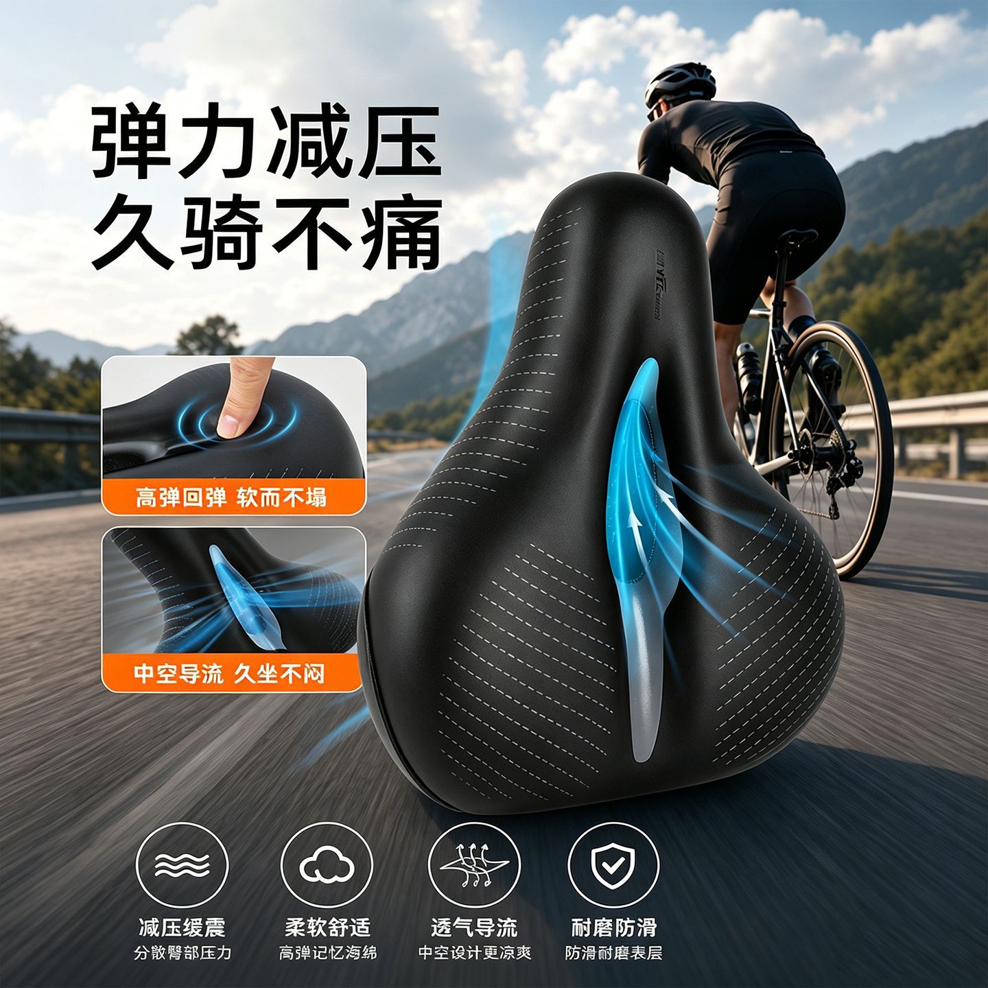 Bicycle Seat Cushion to Prevent Butt Pain, Ultra-Soft Riding Saddle, Mountain and Road Bike Seat Cushion, Saddle Cover, Complete Set of Accessories