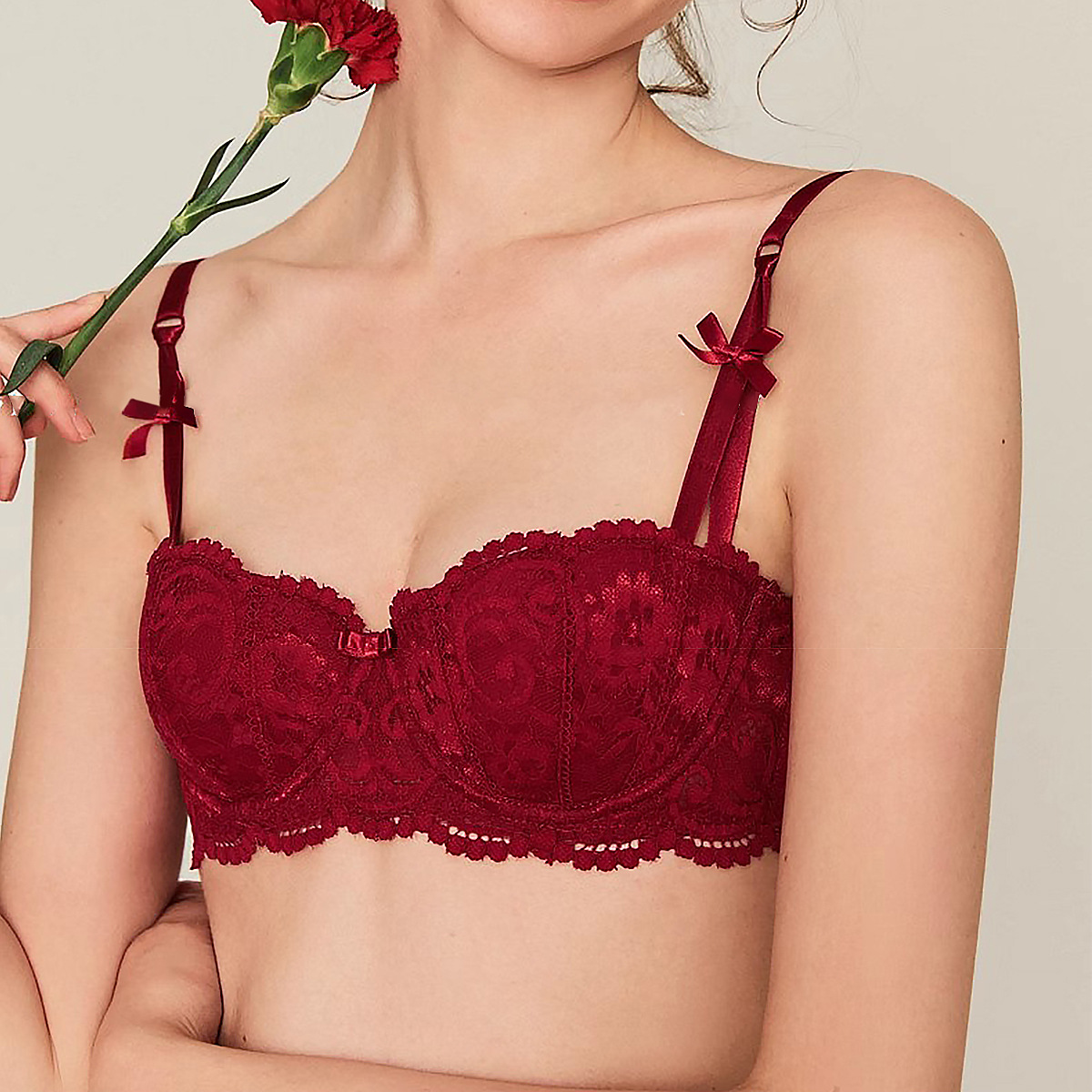 Conjunto de ropa interior europea y americana, mujer delgada, media taza de verano, sujetador de pecho pequeño, sexy, puro deseo, sujetador sexy francés de alta gama