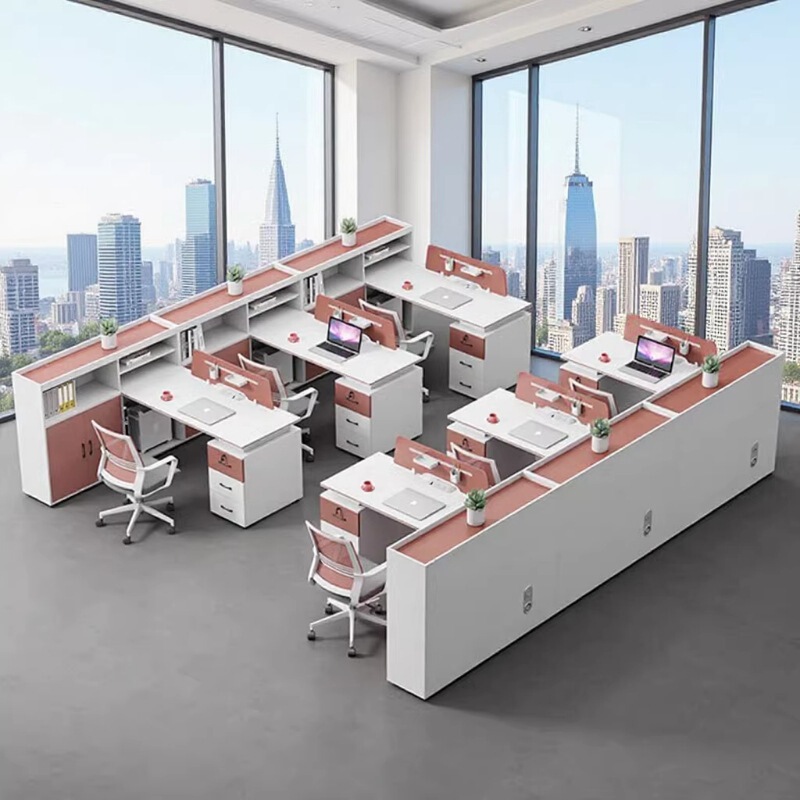 Financial Desk, Office Desk, Double-Seat Office Desk and Chair Combination, Modern and Simple Staff Workstation, Computer Desk and Chair
