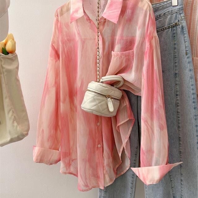 Dopamine Style Tie-Dye Design Niche Long-Sleeve Shirt for Women, New Pink Sweet Loose Sun-Protective Top Dopamine Style Tie-Dye Design Niche Long-Sleeve Shirt for Women, New Pink Sweet Loose Sun-Protective Top