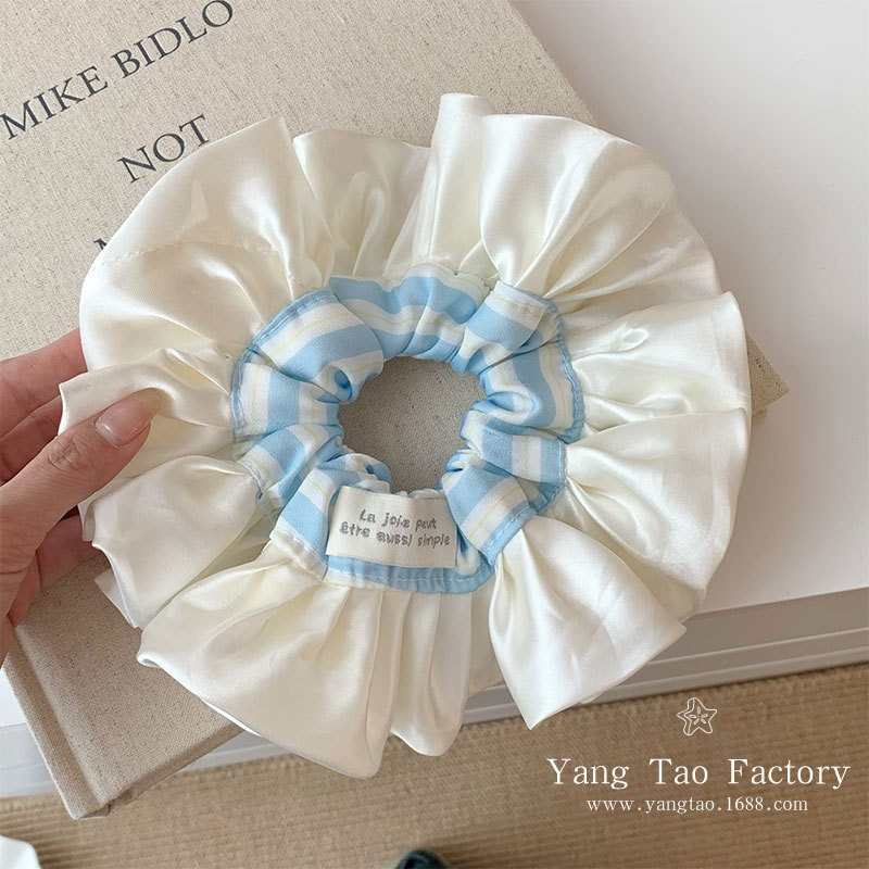 Satén azul rayado anillo de cabello temperamento francés suave alta sensación de anillo de intestino colgante cuerda de cabeza accesorios para el cabello de mujer
