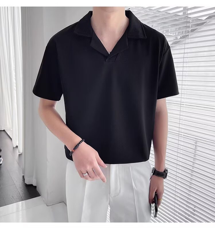 Camicia collo cubano uomo oversized texture waffle maniche corte_voghion.com