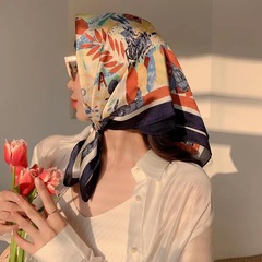 新しいフランスのレトロな70のスカーフの女性は夏の日焼け止めのシルクタオルins海辺のビーチの日よけのショールのスカーフを組み合わせます。