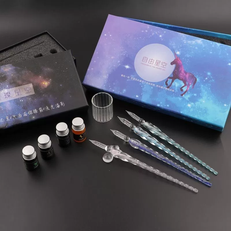 ✅ Glass Pen Crystal Dip Pen Student Stationery Supplies Internet Celebrity Tiktok Same Style Colorful Painting Pen Set Gift