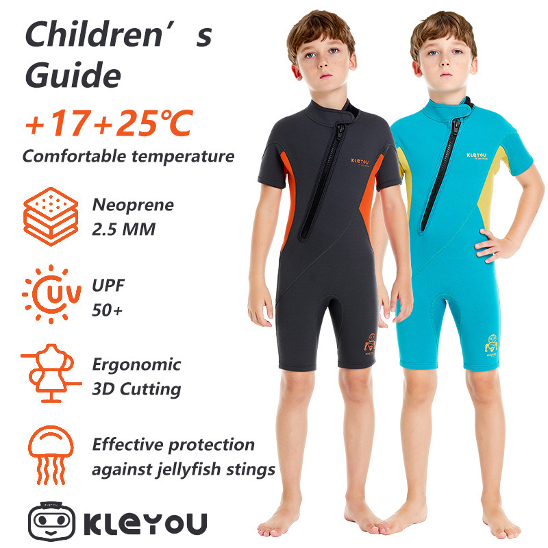 Diving Surfing Suit 1.5/2mm Girls' and Boys' One-Piece Swimsuit Warm Short-Sleeved Shorts Surfing Suit Mother's Suit Elastic