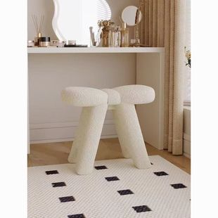 Trendy Lambswool Home Nordic Low Stool for Changing Shoes, Cream Makeup Simple Dressing Sofa Bedroom Stool Living Room