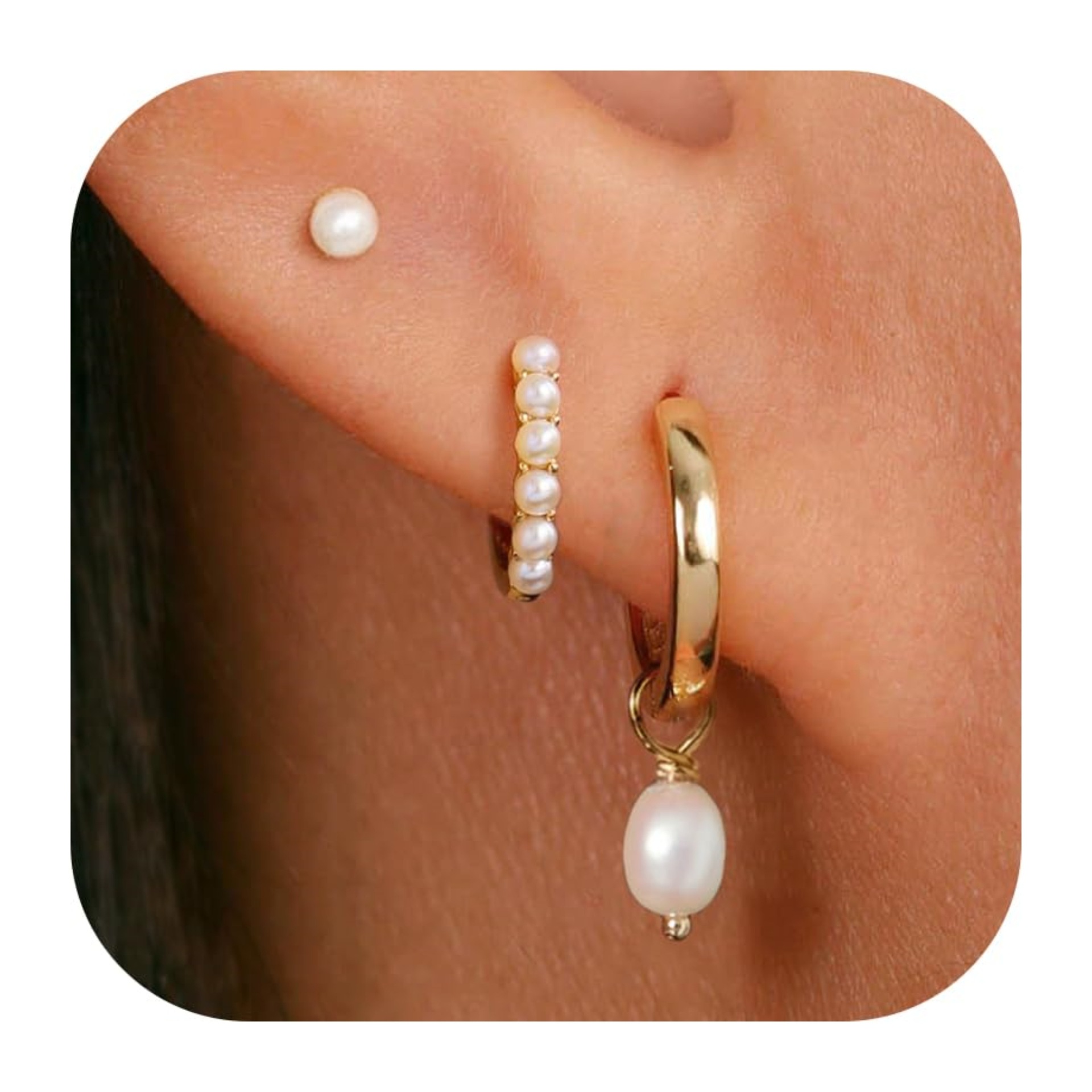 Set di orecchini di lusso da donna in ottone placcato oro vero con perle finte, stile senza piercing._voghion.com