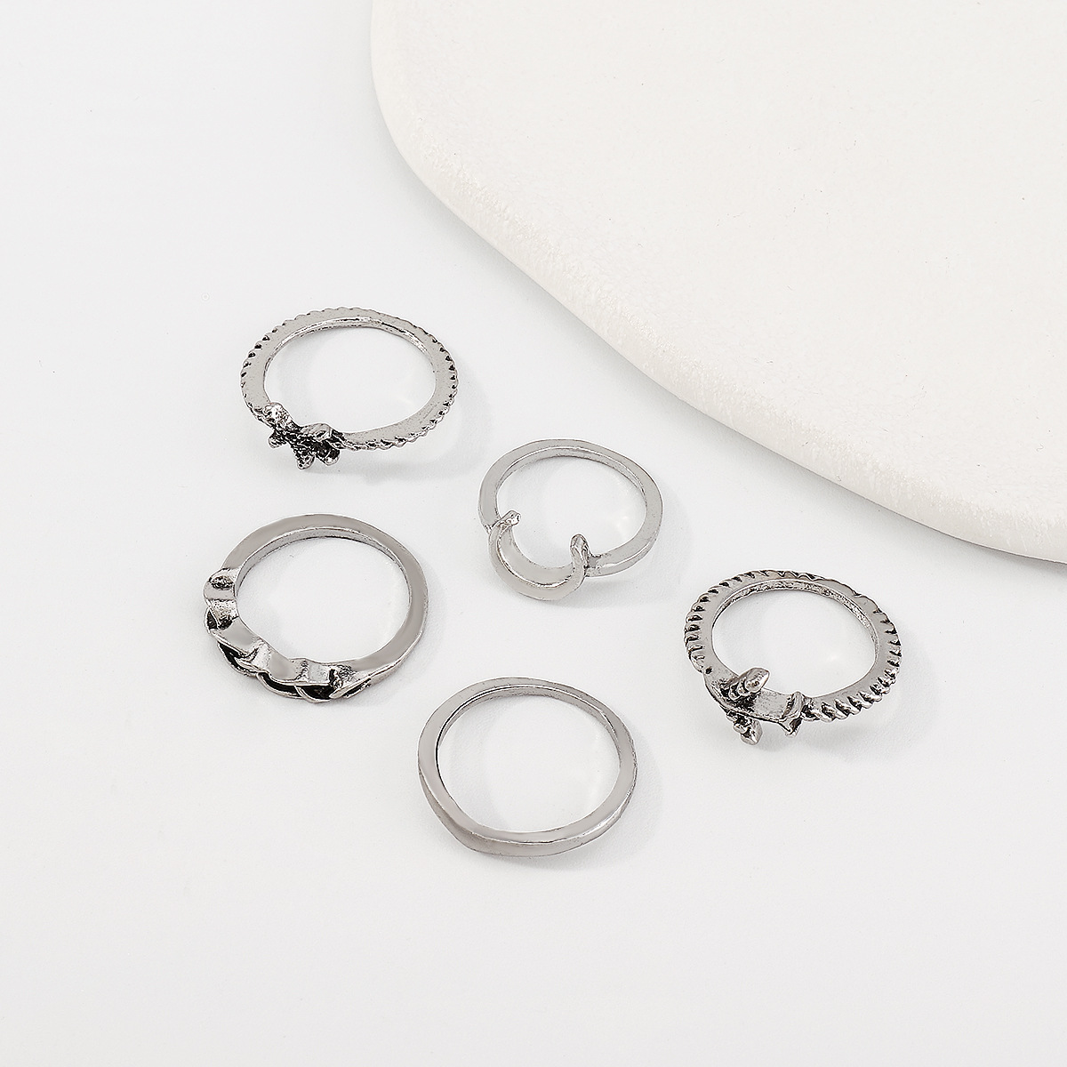 Conjunto de anillos de aleacin de Zinc a la moda de estrella de mar media luna nostlgico geomtrico para mujerpicture6