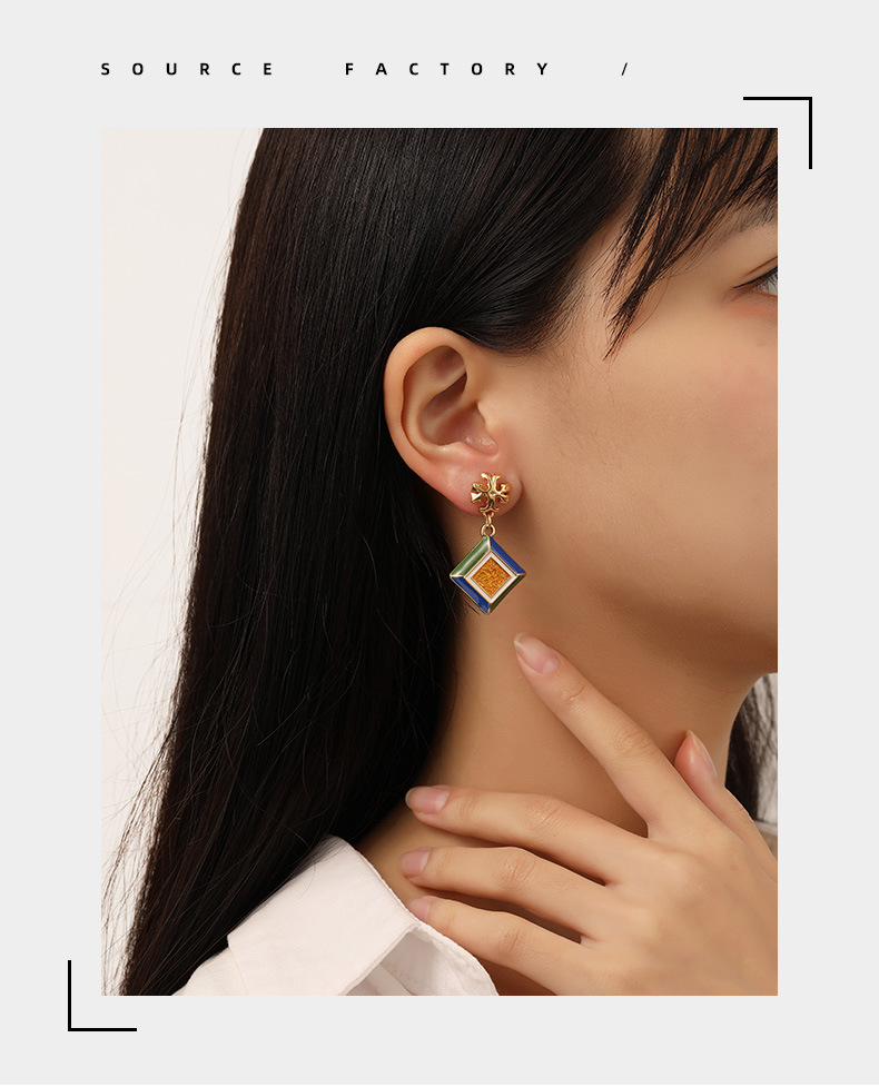 Fashion Geometric Copper Enamel Drop Earrings 1 Pair