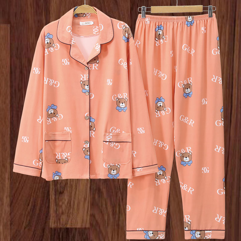 100% algodón más el tamaño de los pijamas de las mujeres Primavera, Otoño e Invierno manga larga suelta de mediana edad y joven confinamiento desgaste del hogar traje de verano