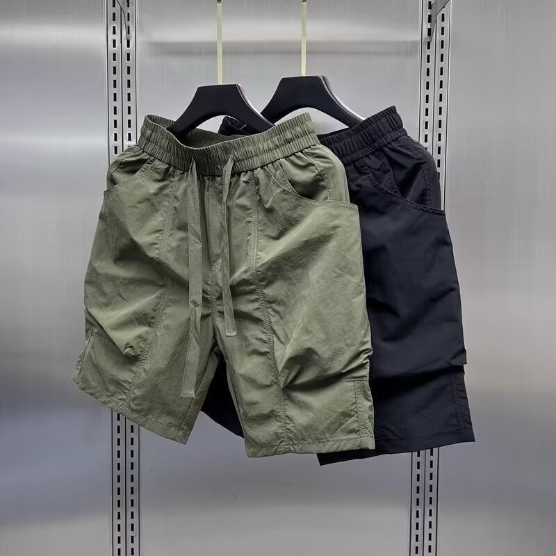 Verano americano, pantalones cortos de bolsillo verde, pantalones casuales para hombres, pantalones de playa, pantalones de pelo
