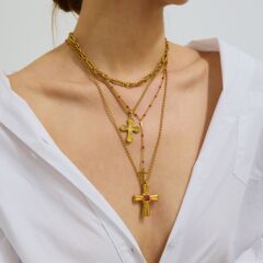 傑鼎欧米ステンレスクロスネックレスチタン鋼アクセサリー高級感ジュエリー色落ちしない軽豪華なアクセサリークロスボーダー