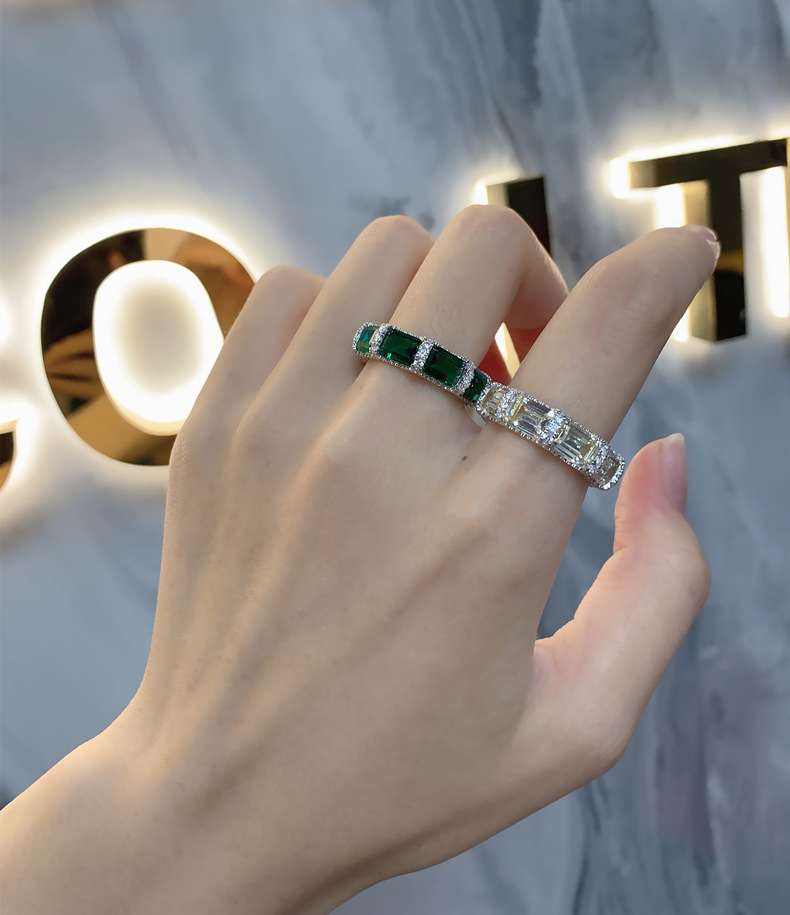 Fashion Color Block Square Sterling Silver Inlay Zircon Rings