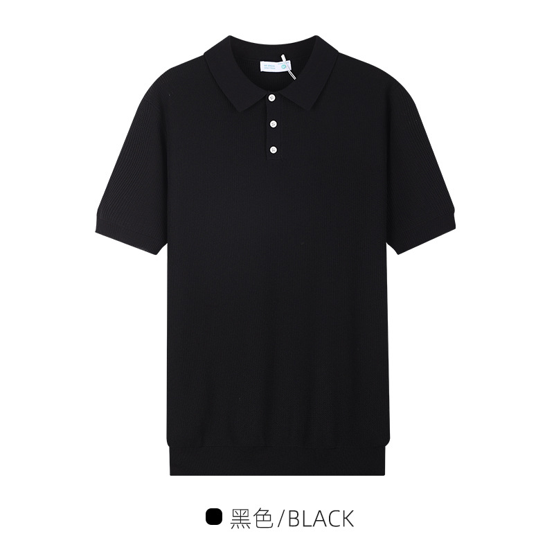 Polo de seda de hielo de hombre de manga corta hombre de verano lujoso ligero de alto nivel viejo estilo de dinero condujo camiseta de negocios ropa casual de hombre